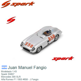 Modelauto 1:43 | Spark S5857 | Mercedes 300 SLR | Alfa Romeo F1 1955 #658 - J.Fangio