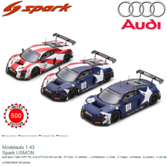 Modelauto 1:43 | Spark USMON | Audi Sport Team WRT R8 LMS GT3 2018 #3-Car Set - R.Frijns - D.Vanthoor - J.Winkelhock - C.Mies -