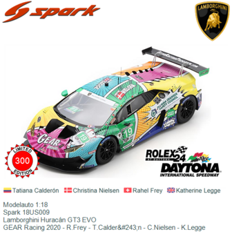 Modelauto 1:18 | Spark 18US009 | Lamborghini Hurac&aacute;n GT3 EVO | GEAR Racing 2020 - R.Frey - T.Calder&amp;#243;n - C.Nielsen
