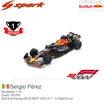 Modelauto 1:18 | Spark 18S763 | Red Bull Racing RB18 RBPT 2022 #11 - S.P&amp;#233;rez