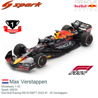 Modelauto 1:43 | Spark S8534 | Red Bull Racing RB18 RBPT 2022 #1 - M.Verstappen