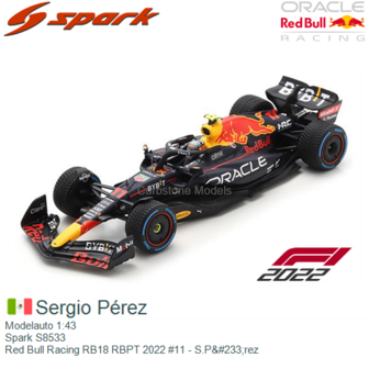 Modelauto 1:43 | Spark S8533 | Red Bull Racing RB18 RBPT 2022 #11 - S.P&amp;#233;rez