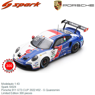 Modelauto 1:43 | Spark SI024 | Porsche 911 GT3 CUP 2022 #32 - G.Quaresmini