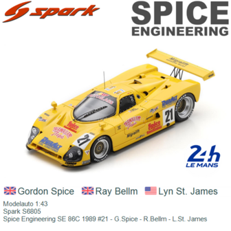 Modelauto 1:43 | Spark S6805 | Spice Engineering SE 86C 1989 #21 - G.Spice - R.Bellm - L.St. James