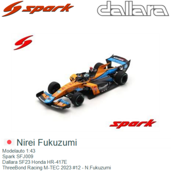 Modelauto 1:43 | Spark SFJ009 | Dallara SF23 Honda HR-417E | ThreeBond Racing M-TEC 2023 #12 - N.Fukuzumi 