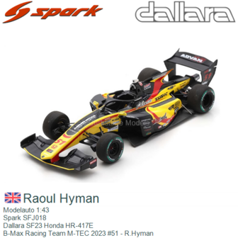 Modelauto 1:43 | Spark SFJ018 | Dallara SF23 Honda HR-417E | B-Max Racing Team M-TEC 2023 #51 - R.Hyman