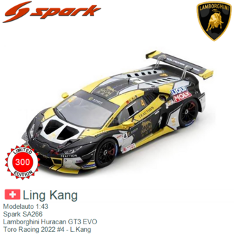 Modelauto 1:43 | Spark SA266 | Lamborghini Huracan GT3 EVO | Toro Racing 2022 #4 - L.Kang 