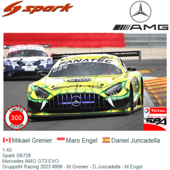 1:43 | Spark SB729 | Mercedes AMG GT3 EVO | GruppeM Racing 2023 #999 - M.Grenier - D.Juncadella - M.Engel