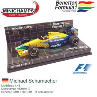 Modelauto 1:43 | Minichamps 400910119 | Benetton B191 Ford 1991 - M.Schumacher