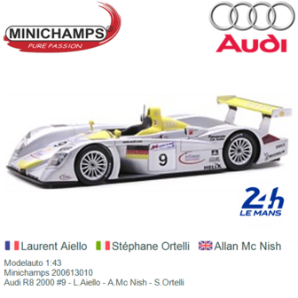 Modelauto 1:43 | Minichamps 200613010 | Audi R8 2000 #9 - L.Aiello - A.Mc Nish - S.Ortelli