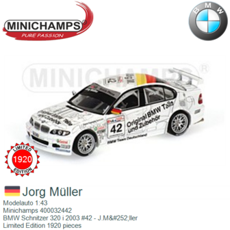 Modelauto 1:43 | Minichamps 400032442 | BMW Schnitzer 320 i 2003 #42 - J.M&amp;#252;ller