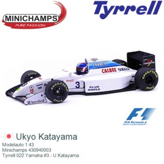 Modelauto 1:43 | Minichamps 430940003 | Tyrrell 022 Yamaha #3 - U.Katayama