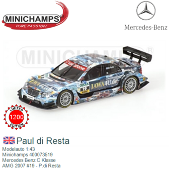 Modelauto 1:43 | Minichamps 400073519 | Mercedes Benz C Klasse | AMG 2007 #19 - P.di Resta