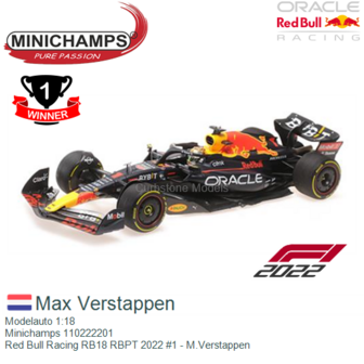 Modelauto 1:18 | Minichamps 110222201 | Red Bull Racing RB18 RBPT 2022 #1 - M.Verstappen