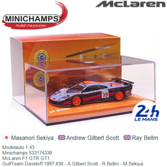 Modelauto 1:43 | Minichamps 533174339 | McLaren F1 GTR GT1 | GulfTeam Davidoff 1997 #39 - A.Gilbert Scott - R.Bellm - M.Sekiya