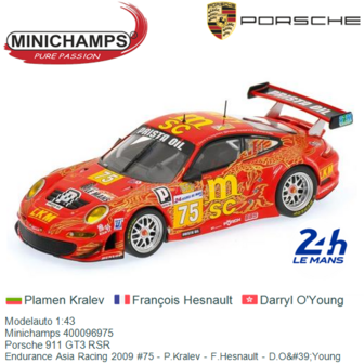 Modelauto 1:43 | Minichamps 400096975 | Porsche 911 GT3 RSR | Endurance Asia Racing 2009 #75 - P.Kralev - F.Hesnault - D.O&amp;