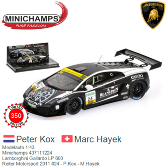 Modelauto 1:43 | Minichamps 437111224 | Lamborghini Gallardo LP 600 | Reiter Motorsport 2011 #24 - P.Kox - M.Hayek