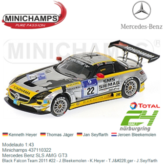 Modelauto 1:43 | Minichamps 437110322 | Mercedes Benz SLS AMG GT3 | Black Falcon Team 2011 #22 - J.Bleekemolen - K.Heyer - T.J&amp;