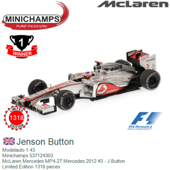 Modelauto 1:43 | Minichamps 537124303 | McLaren Mercedes MP4-27 Mercedes 2012 #3 - J.Button