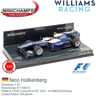 Modelauto 1:43 | Minichamps 417100010 | Williams FW32 Cosworth AT&amp;T 2010 - N.H&amp;#252;lkenberg