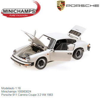 Modelauto 1:18 | Minichamps 100063024 | Porsche 911 Carrera Coupe 3.2 Wit 1983