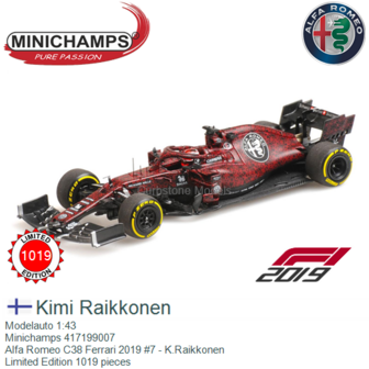 Modelauto 1:43 | Minichamps 417199007 | Alfa Romeo C38 Ferrari 2019 #7 - K.Raikkonen