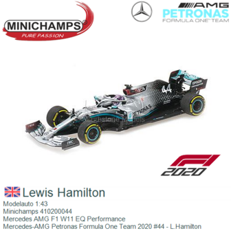 Modelauto 1:43 | Minichamps 410200044 | Mercedes AMG F1 W11 EQ Performance | Mercedes-AMG Petronas Formula One Team 2020 #44 - 