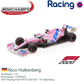 Modelauto 1:18 | Minichamps 110200527 | BWT Racing Point RP20 2020 #27 - N.Hulkenberg