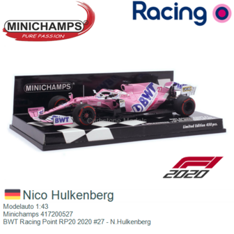 Modelauto 1:43 | Minichamps 417200527 | BWT Racing Point RP20 2020 #27 - N.Hulkenberg