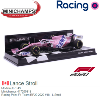 Modelauto 1:43 | Minichamps 417200818 | Racing Point F1 Team RP20 2020 #18 - L.Stroll