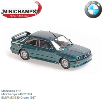 Modelauto 1:43 | Minichamps 940020304 | BMW M3 E30 Groen 1987