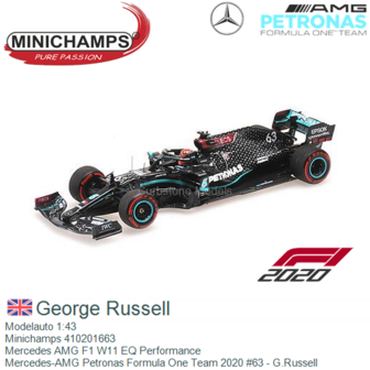 Modelauto 1:43 | Minichamps 410201663 | Mercedes AMG F1 W11 EQ Performance | Mercedes-AMG Petronas Formula One Team 2020 #63 - 