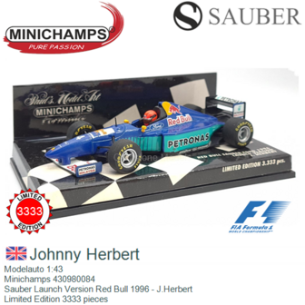 Modelauto 1:43 | Minichamps 430980084 | Sauber Launch Version Red Bull 1996 - J.Herbert