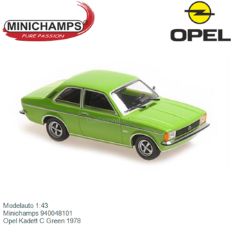 Modelauto 1:43 | Minichamps 940048101 | Opel Kadett C Green 1978