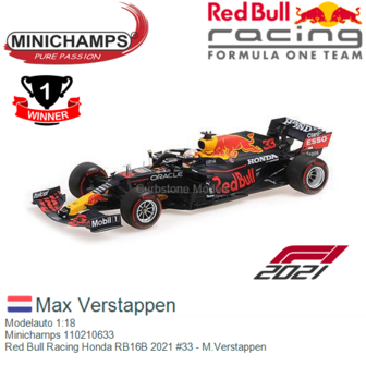Modelauto 1:18 | Minichamps 110210633 | Red Bull Racing Honda RB16B 2021 #33 - M.Verstappen