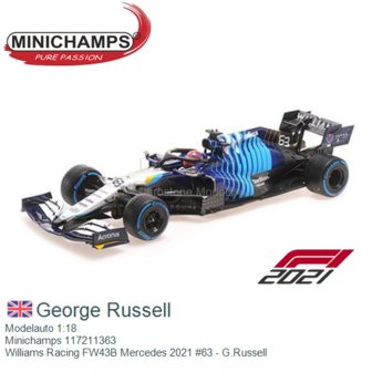 Modelauto 1:18 | Minichamps 117211363 | Williams Racing FW43B Mercedes 2021 #63 - G.Russell