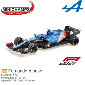 Modelauto 1:43 | Minichamps 417211214 | Alpine F1 A521 2021 - F.Alonso