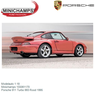 Modelauto 1:18 | Minichamps 155061170 | Porsche 911 Turbo 993 Rood 1995
