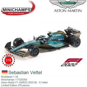Modelauto 1:18 | Minichamps 117220305 | Aston Martin F1 AMR22 2022 #5 - S.Vettel