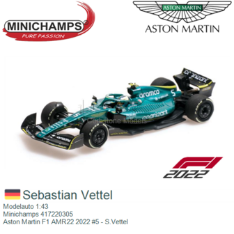 Modelauto 1:43 | Minichamps 417220305 | Aston Martin F1 AMR22 2022 #5 - S.Vettel