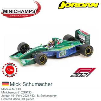 Modelauto 1:43 | Minichamps 510219133 | Jordan 191 Ford 2021 #33 - M.Schumacher