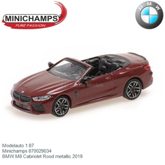 Modelauto 1:87 | Minichamps 870029034 | BMW M8 Cabriolet Rood metallic 2019