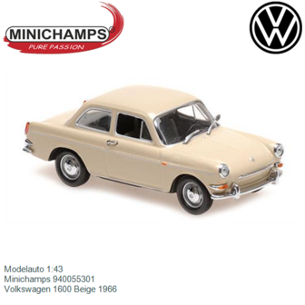 Modelauto 1:43 | Minichamps 940055301 | Volkswagen 1600 Beige 1966