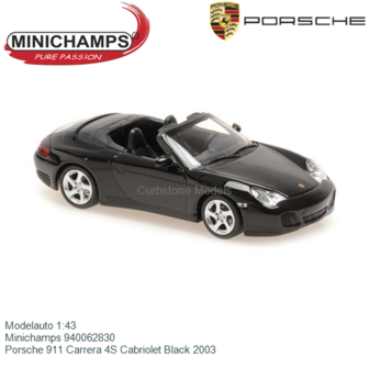 Modelauto 1:43 | Minichamps 940062830 | Porsche 911 Carrera 4S Cabriolet Black 2003