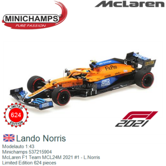 Modelauto 1:43 | Minichamps 537215904 | McLaren F1 Team MCL24M 2021 #1 - L.Norris