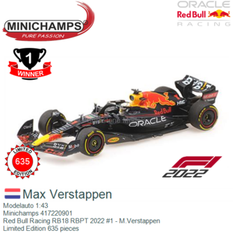 Modelauto 1:43 | Minichamps 417220901 | Red Bull Racing RB18 RBPT 2022 #1 - M.Verstappen