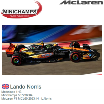 Modelauto 1:43 | Minichamps 537236604 | McLaren F1 MCL60 2023 #4 - L.Norris