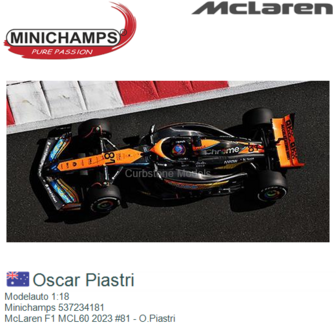 Modelauto 1:18 | Minichamps 537234181 | McLaren F1 MCL60 2023 #81 - O.Piastri