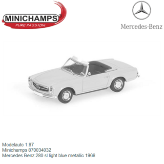 Modelauto 1:87 | Minichamps 870034032 | Mercedes Benz 280 sl light blue metallic 1968
