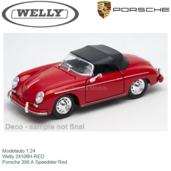Modelauto 1:24 | Welly 24106H-RED | Porsche 356 A Speedster Red